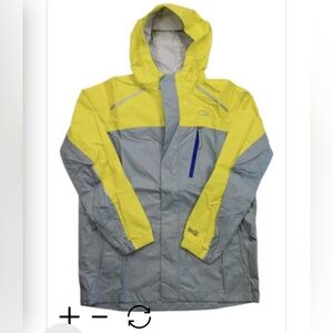 LL Bean Kids' Trail Model Rain Jacket, yellow/gray, size 14-16, Boy or Girl.